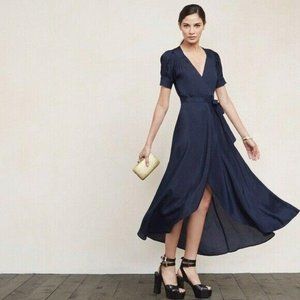 Reformation Lochness Blue Wrap Bridesmaid Dress